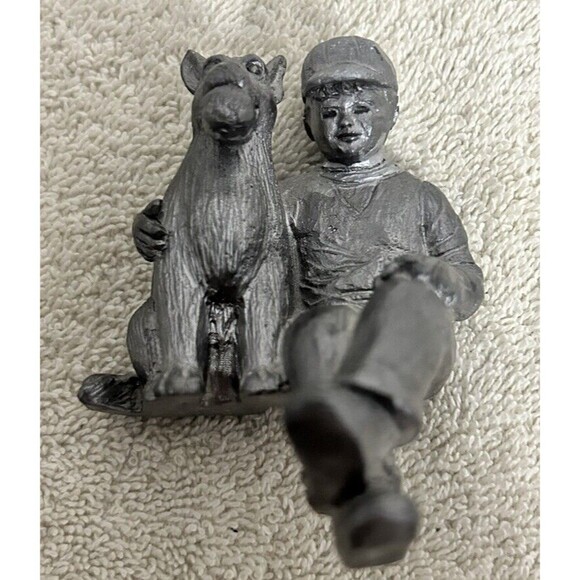 Michael Ricker Pewter Boy and HIs Puppy Dog With Ball Miniature Figurine - Picture 5 of 11